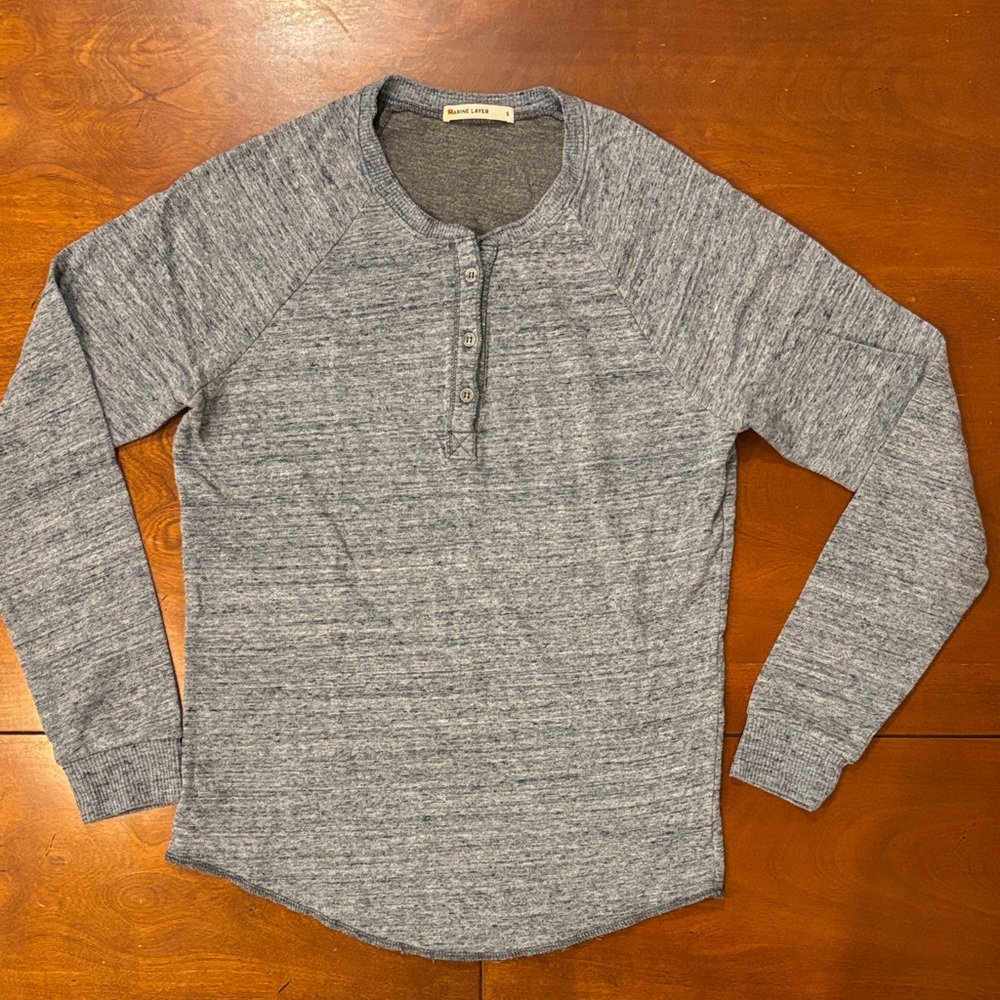 Marine‎ Layer Charcoal Navy Blue Heather Raglan Long Sleeve Top.  S